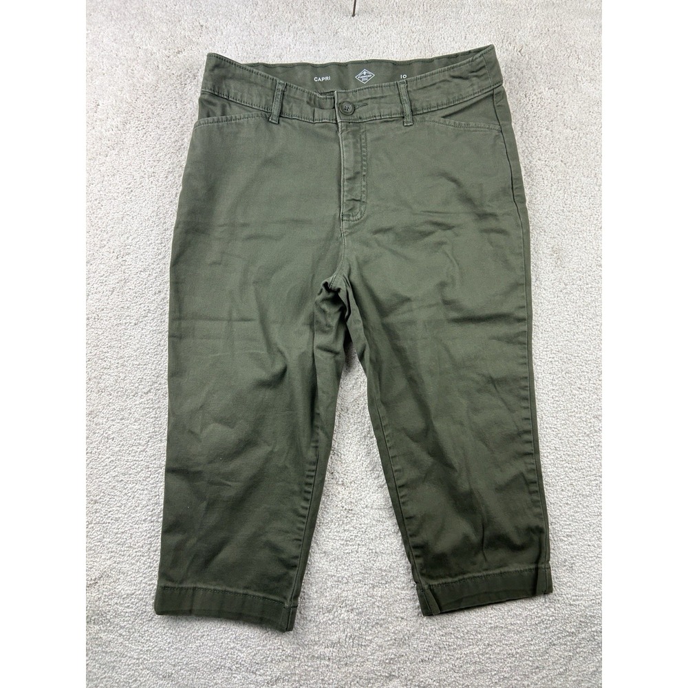 St. John's Bay Size 10 Olive Green‎ Classic Fit Crop Secretly Slender 98% Cotton